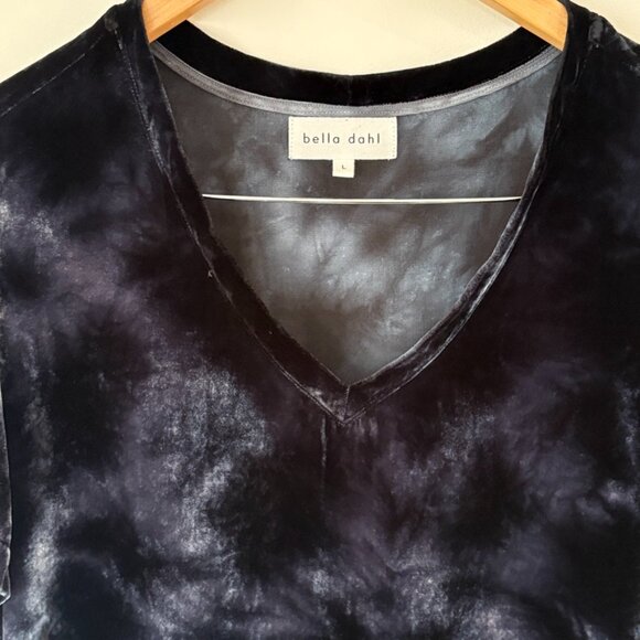 Bella Dahl Velvet Silk-Blend V- Neck Top In Black Crystal Size L Whimsigoth - Picture 4 of 9